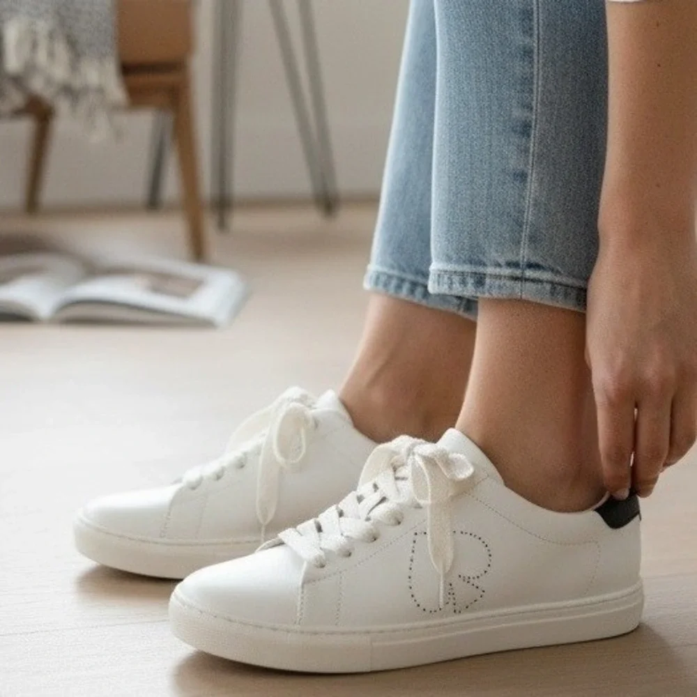 Kate Spade Angelise White‎ Leather Sneakers Lace Up Comfort Walking Casual  8.5B